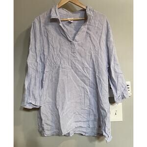 Sigrid Olsen Top Linen Roll Tab Sleeve High Low Hem‎ Pull Over Tunic Womens 1X